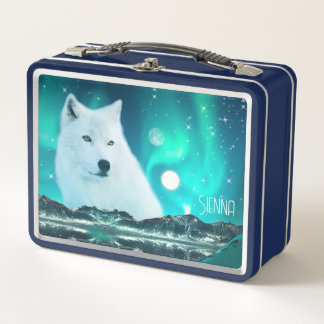 Lunch Box Loup arctique et nuit magique avec aurores boréale