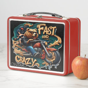 Lunch Box L'ours monte une moto avec un esprit sauvage
