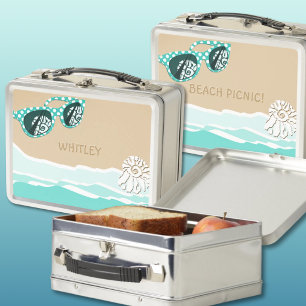 Lunch Box Lunettes à pois vert de mer Nom Pique-nique sur la