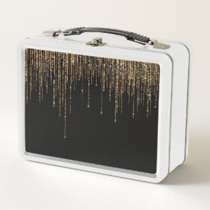 Lunch Box Luxe Chic Black Gold Fringe Parties scintillant ét