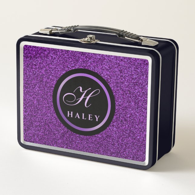 Lunch Box Luxe Violet Épercées Parties scintillant Monogramm (Devant)