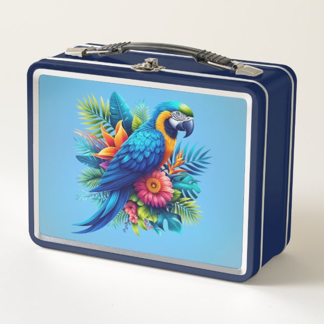 Lunch Box Macaw tropicale bleue et colorée (Devant)