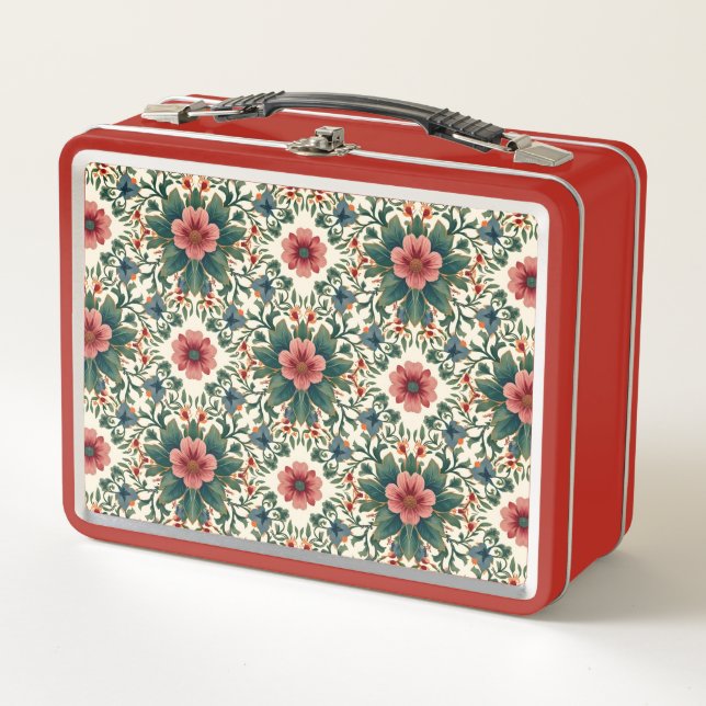Lunch Box Magie des fleurs boho - dans des nuances de vert e (Devant)