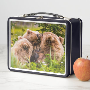 Lunch Box Mama bear nourrit ses deux petits, Lake Clark Nati