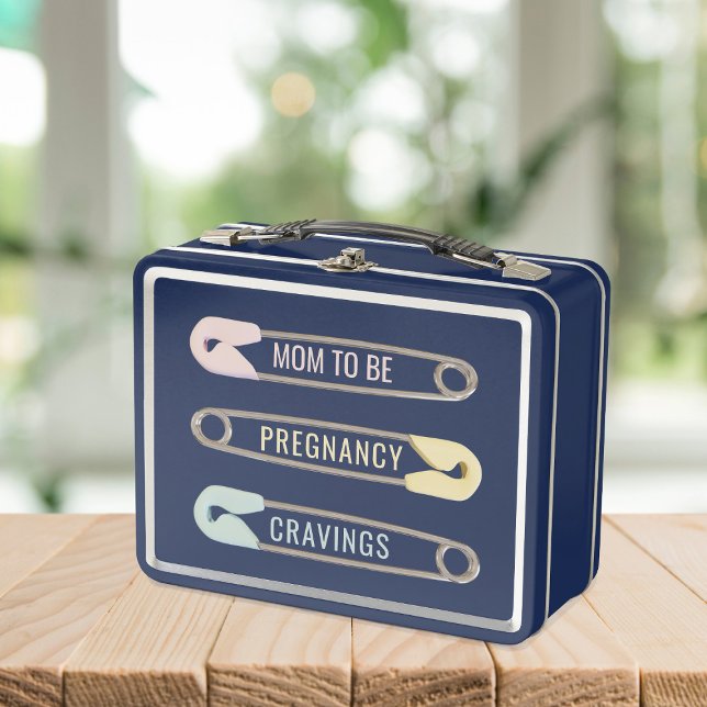 Lunch Box Maman doit être Grossesse Cravings Retro Métal Boî (Add your name or keep the text as shown. Makes a fun baby shower gift for the Mom to Be)