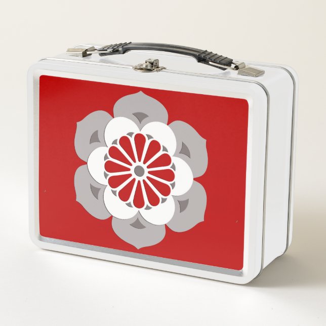 Lunch Box Mandala de la fleur de lotus, rouge foncé, gris et (Devant)