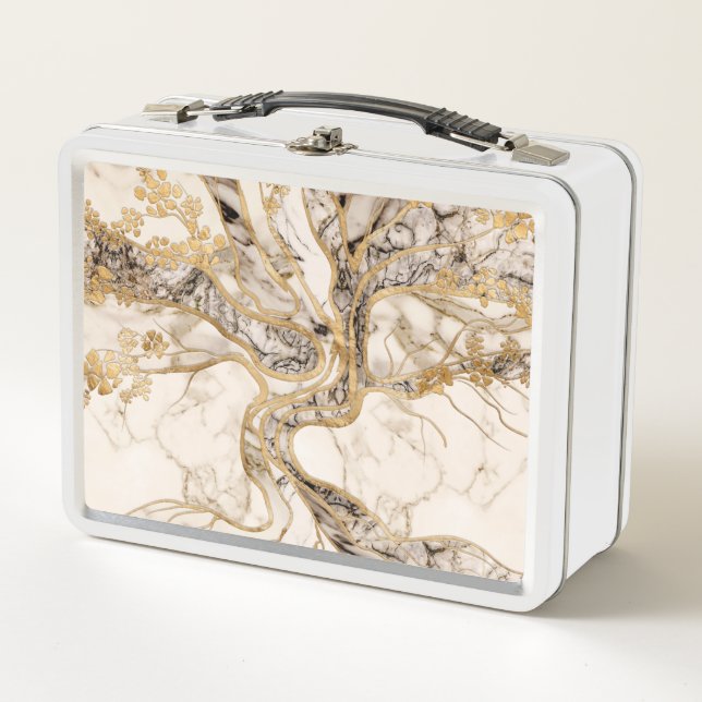 Lunch Box Marbre blanc Arbre de vie Abstrait (Devant)