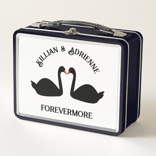 Lunch Box Mariage gothique Baiser Black Swans Personnalisé (Devant)