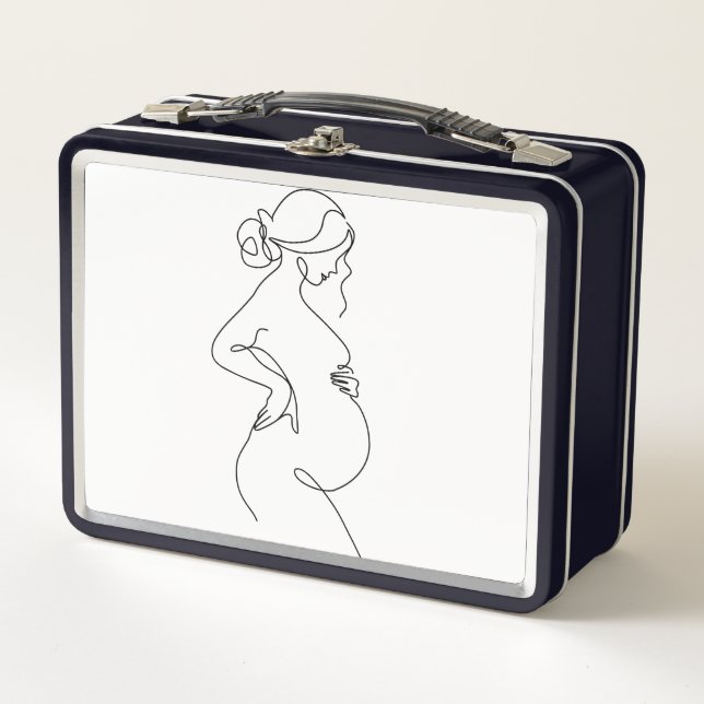 Lunch Box Maternal Elegance: Pregnant Women Line Art (Devant)