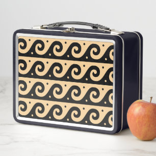 Lunch Box Méandre Grec, Motif de Vague Méditerranéen, Marron