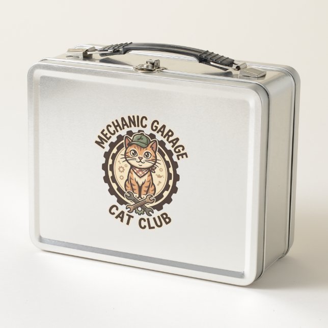 Lunch Box Mécanicien Garage Chat POD Vector Art - Mécanicien (Devant)
