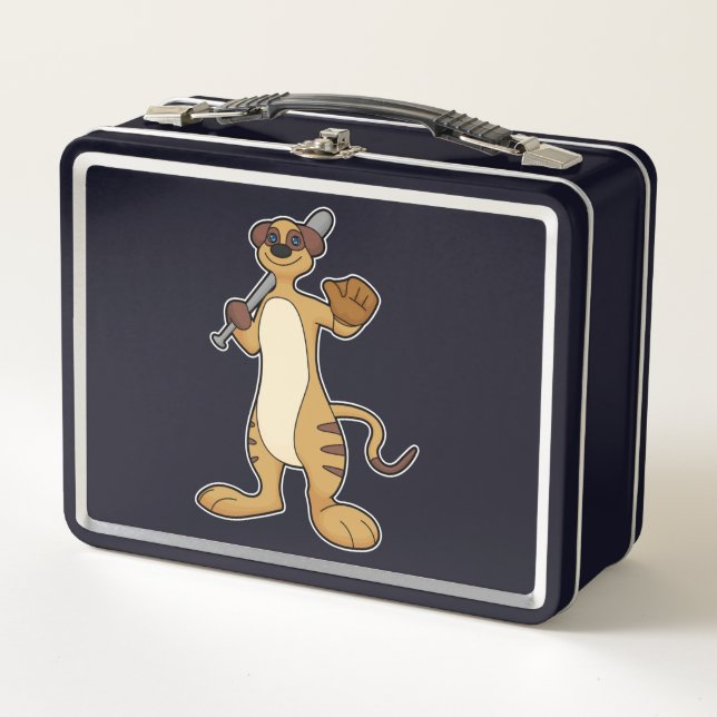Lunch Box Meerkat comme joueur de baseball avec batte de bas (Devant)