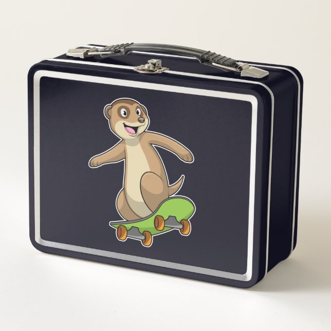 Lunch Box Meerkat comme Patineur avec Skateboard (Devant)