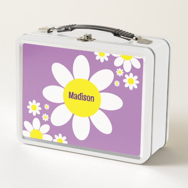 Lunch Box Mélange mauve et blanc marguerites Floral Nom pers (Devant)