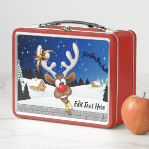 Lunch Box Mème de Noël drôle de renne qui regarde par-dessus