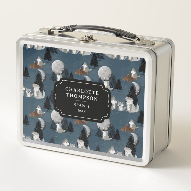 Lunch Box Meute de loups mignons ciel nocturne bois lune (Devant)