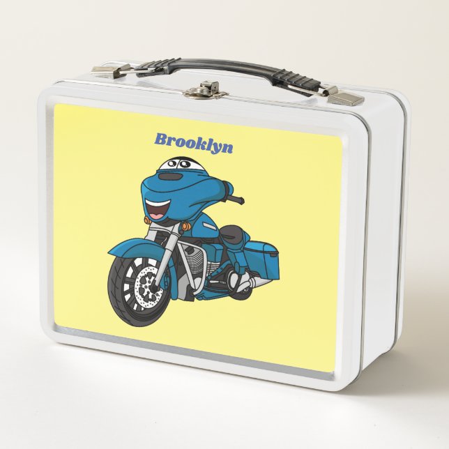Lunch Box Mignon dessin animé de moto bleue heureuse (Devant)
