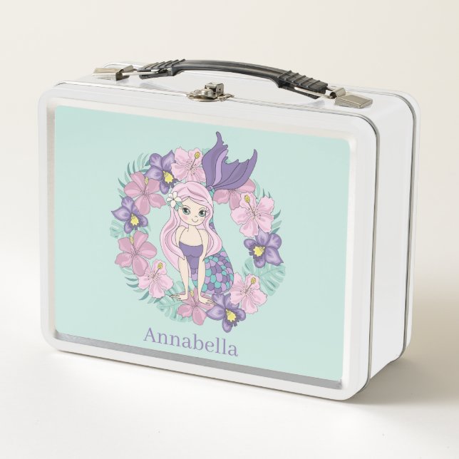 Lunch Box mignon filles plage mermaid ajouter nom (Devant)