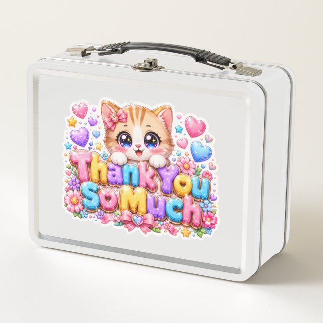 Lunch Box Mignon Kawaii Merci Beaucoup Chat Nom Pastel Rose (Devant)