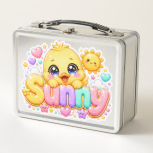 Lunch Box Mignon Kawaii Sunny Chick Nom Pastel Rose Pailleté