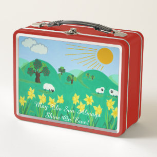 Lunch Box mignon mouton avec arbres collines bleu ciel daffo