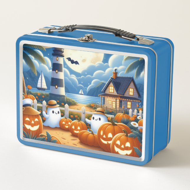 Lunch Box Mignon, Nautique/côtier Halloween fantôme/citrouil (Devant)
