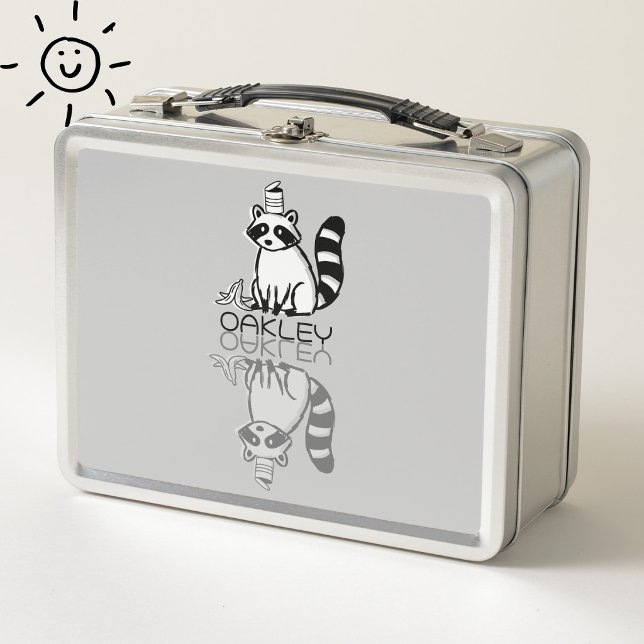 Lunch Box Mignon reflet de raton laveur gris Doodle nom pers (Créateur téléchargé)