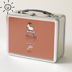 Lunch Box Mignonne Chèvre Rose Folle Réflexion Doodle Nom Pe