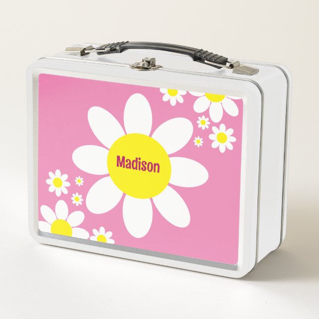 Lunch Box Mignonne marguerites roses et blanches Floral Nom  (Devant)