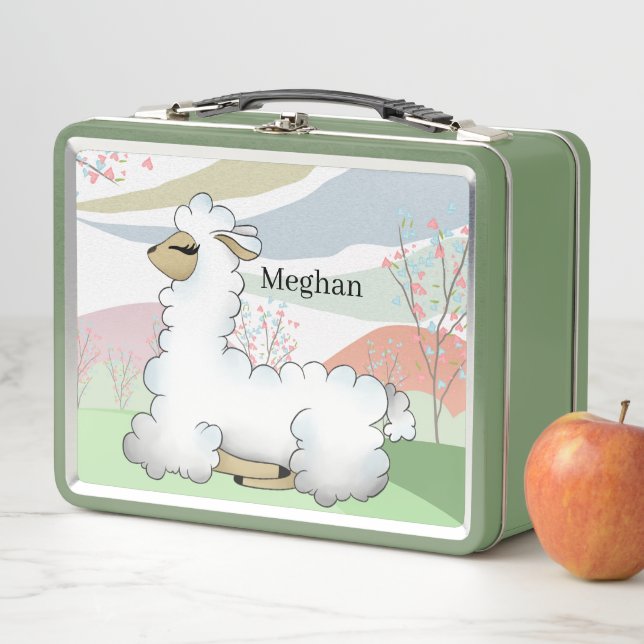 Lunch Box mignonnes filles amantes lama ajouter le nom (En situation)