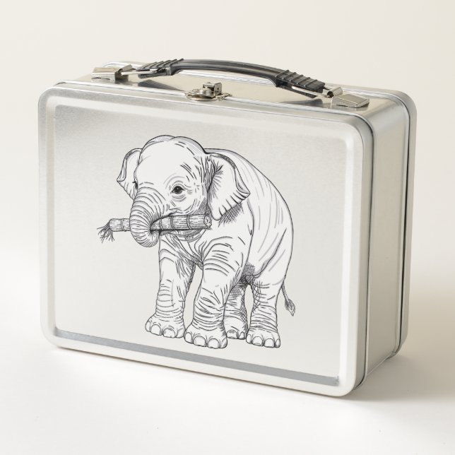 Lunch Box Minimal Baby Elephant Line Art Vector Illustration (Devant)