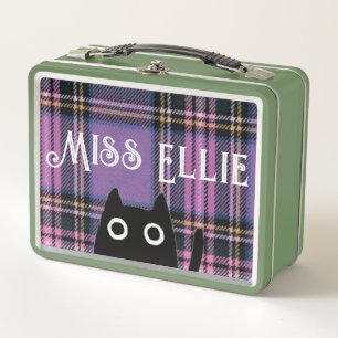 Lunch Box Miss Ellie et Chat Plaid pourpre/Lunette verte