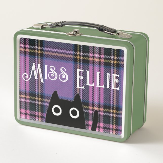 Lunch Box Miss Ellie et Chat Plaid pourpre/Lunette verte (Devant)