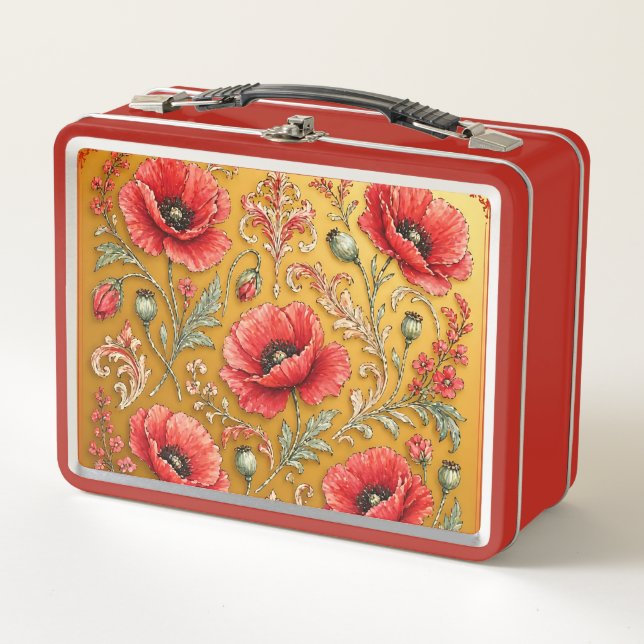Lunch Box Modèle fleur de pavot doré  (Devant)