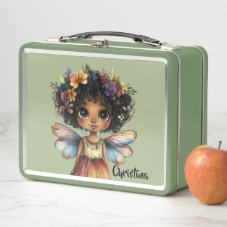 Lunch Box Modern Cute Black Girl Fairy Princess