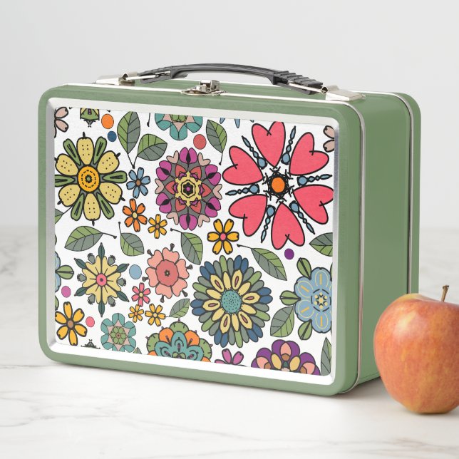 Lunch Box Modern Retro Floral Drawing Seamless Pattern Art (En situation)