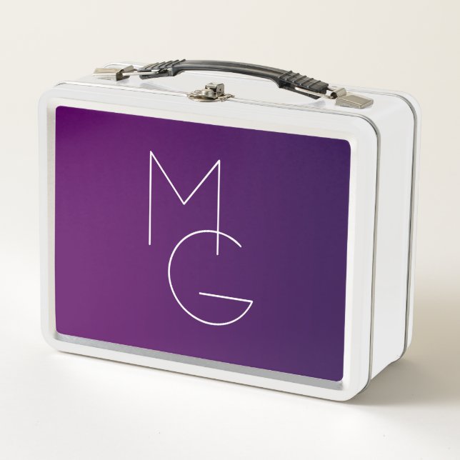 Lunch Box Moderne 2 Initiales | Ombre Subtile Violet Foncé (Devant)