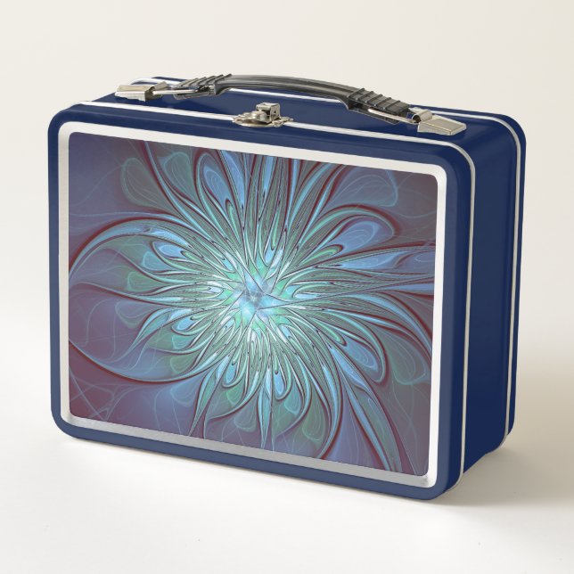 Lunch Box Moderne Abstrait tendance Fleur bleue Fractal Art (Devant)