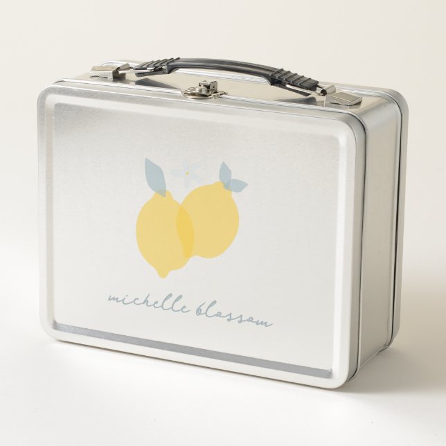 Lunch Box Moderne Pastel Citrus Lemons Motif Nom personnalis (Devant)