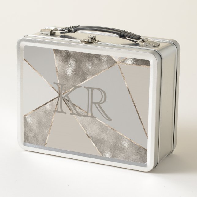 Lunch Box Moderne tendance Silver Gold Abstract Design Initi (Devant)