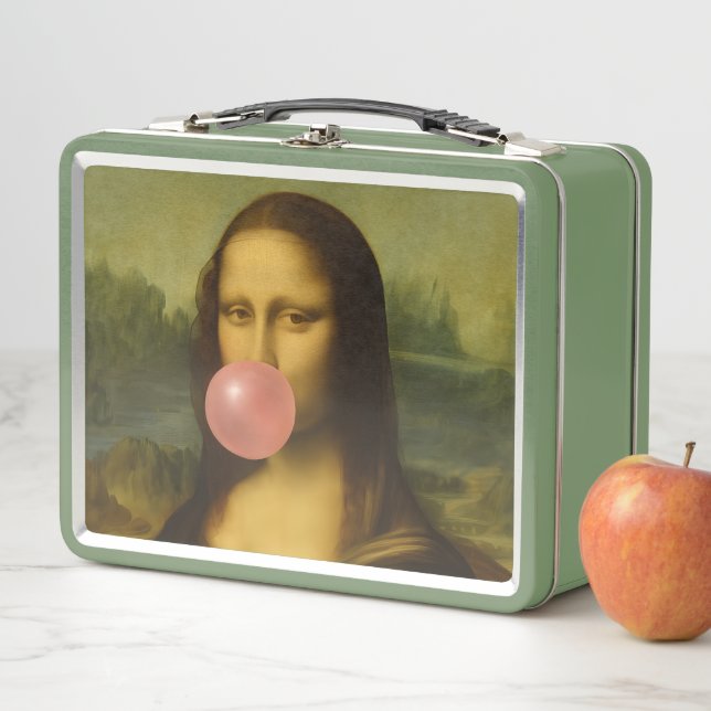 Lunch Box Mona Lisa soufflant de bulle rose (En situation)