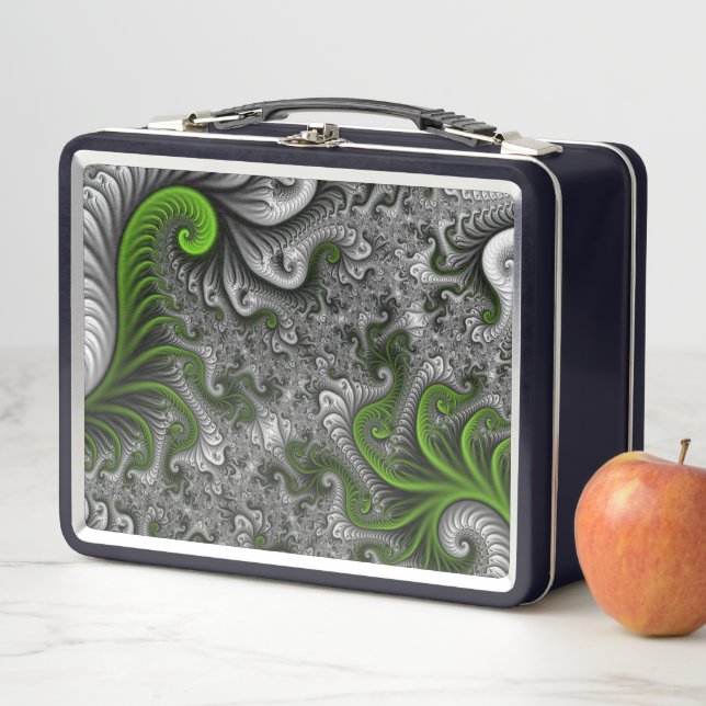 Lunch Box Monde Fantastique Art Fractal Abstrait Vert Et Gri (En situation)