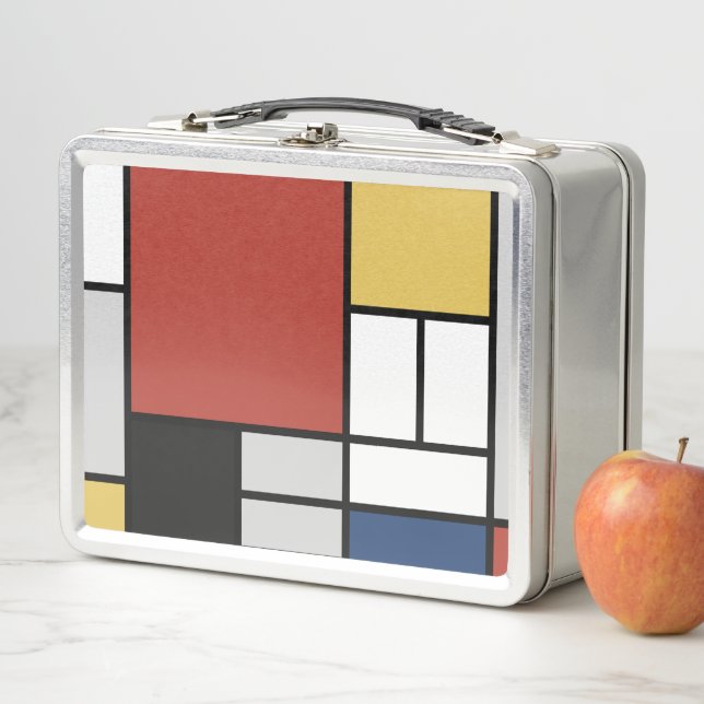 Lunch Box Mondrian Peinture Rouge Plane Jaune Noir Gris Bleu (En situation)