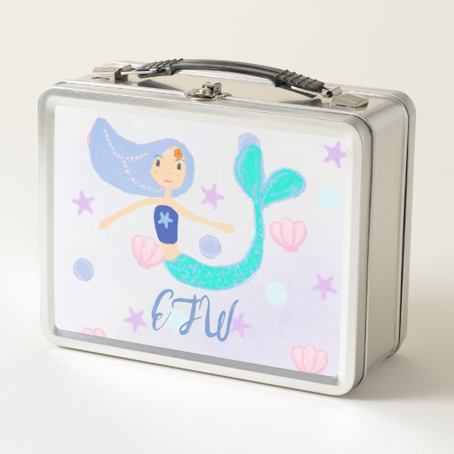 Lunch Box Monogram Cute Pastel Periwinkle Mermaid Princesse (Devant)