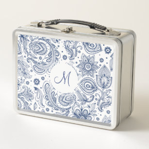 Lunch Box Monogramme à motifs floraux Vintages bleus