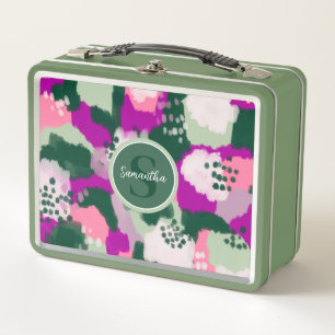 Lunch Box Monogramme Abstrait de peinture verte et violette