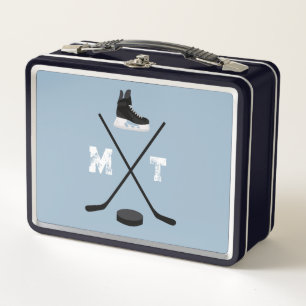 Lunch Box Monogramme classique de hockey sur glace bleu pous