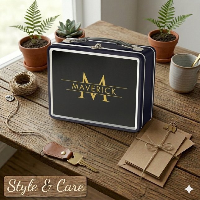Lunch Box Monogramme de nom personnalisé Décor élégant (Custom Name Monogram Elegant Decorative Metal Lunch Box)
