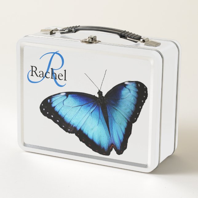 Lunch Box Monogramme de papillon bleu (Devant)