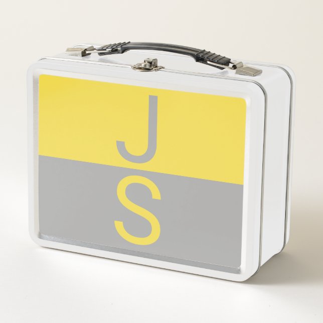 Lunch Box Monogramme d'initiales modernes jaune et gris (Devant)